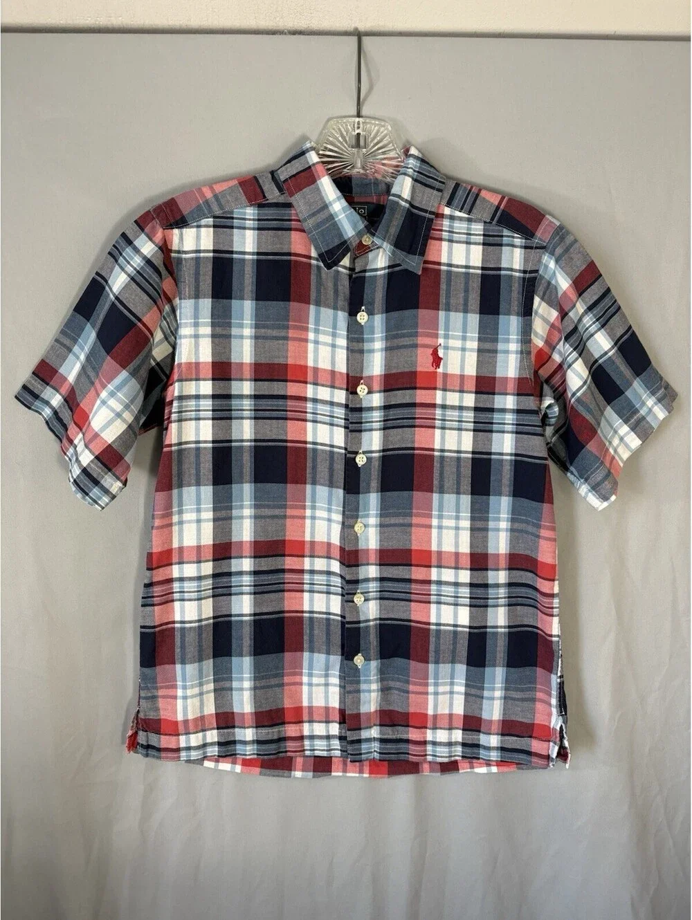 Polo Ralph Lauren Boys M 10-12 Plaid Button Down Shirt Short Sleeve Cotton